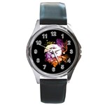 Awesome Eagle With Flowers Round Metal Watch