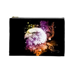 Awesome Eagle With Flowers Cosmetic Bag (large)  by FantasyWorld7