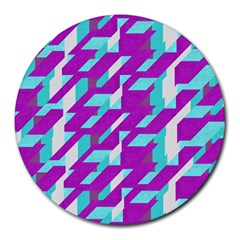 Fabric Textile Texture Purple Aqua Round Mousepads by Nexatart