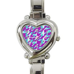 Fabric Textile Texture Purple Aqua Heart Italian Charm Watch by Nexatart