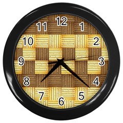 Wood Texture Grain Weave Dark Wall Clocks (black) by Nexatart