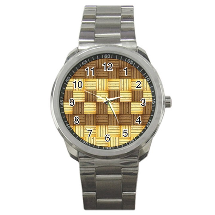 Wood Texture Grain Weave Dark Sport Metal Watch