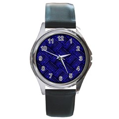 Cobalt Blue Weave Texture Round Metal Watch by Nexatart