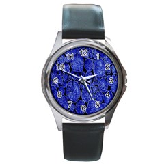 Neon Abstract Cobalt Blue Wood Round Metal Watch by Nexatart