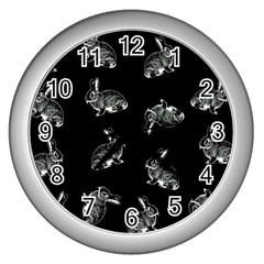 Rabbit Pattern Wall Clocks (silver)  by Valentinaart