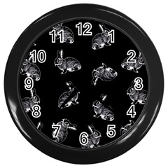 Rabbit Pattern Wall Clocks (black) by Valentinaart