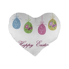 Easter Eggs Standard 16  Premium Flano Heart Shape Cushions by Valentinaart