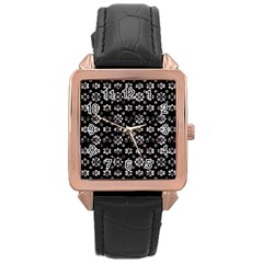 Dark Luxury Baroque Pattern Rose Gold Leather Watch  by dflcprints
