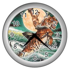 Tiger Shark Wall Clocks (silver)  by redmaidenart