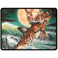 Tiger Shark Double Sided Fleece Blanket (large)  by redmaidenart