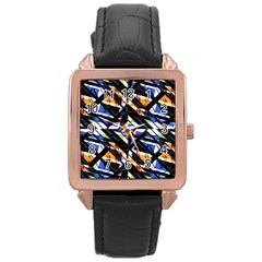 Multicolor Geometric Abstract Pattern Rose Gold Leather Watch  by dflcprints