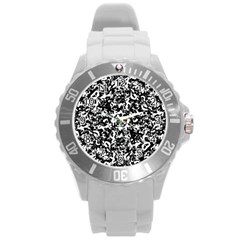 Black And White Abstract Texture Round Plastic Sport Watch (l) by dflcprints