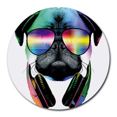 Dj Pug Cool Dog Round Mousepads by alexamerch