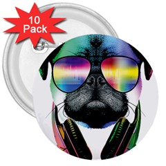 Dj Pug Cool Dog 3  Buttons (10 Pack) 