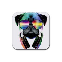 Dj Pug Cool Dog Rubber Coaster (square)  by alexamerch
