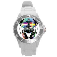 Dj Pug Cool Dog Round Plastic Sport Watch (l)