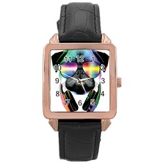 Dj Pug Cool Dog Rose Gold Leather Watch  by alexamerch