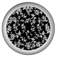 Dark Orquideas Floral Pattern Print Wall Clocks (silver)  by dflcprints