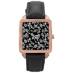 Dark Orquideas Floral Pattern Print Rose Gold Leather Watch  by dflcprints