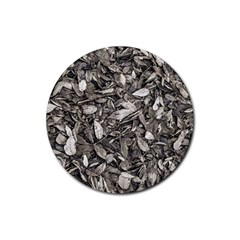 Black And White Leaves Pattern Rubber Round Coaster (4 pack) 