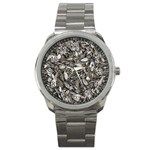 Black And White Leaves Pattern Sport Metal Watch Front