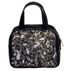 Black And White Leaves Pattern Classic Handbags (2 Sides) by dflcprints