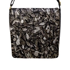 Black And White Leaves Pattern Flap Messenger Bag (L) 