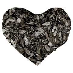 Black And White Leaves Pattern Large 19  Premium Flano Heart Shape Cushions by dflcprints