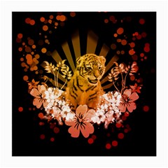 Cute Little Tiger With Flowers Medium Glasses Cloth by FantasyWorld7