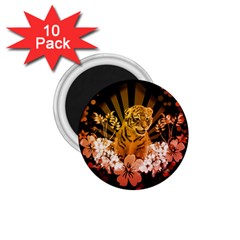 Cute Little Tiger With Flowers 1 75  Magnets (10 Pack) 