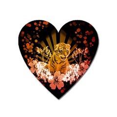 Cute Little Tiger With Flowers Heart Magnet by FantasyWorld7