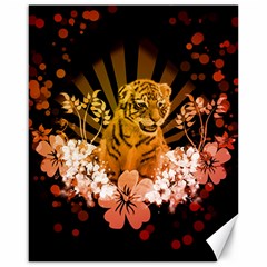 Cute Little Tiger With Flowers Canvas 16  X 20   by FantasyWorld7