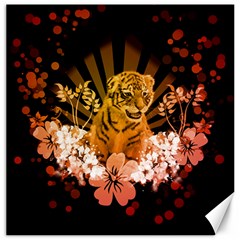 Cute Little Tiger With Flowers Canvas 20  X 20   by FantasyWorld7