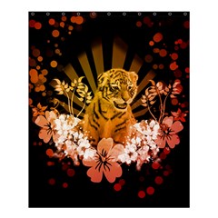 Cute Little Tiger With Flowers Shower Curtain 60  X 72  (medium)  by FantasyWorld7