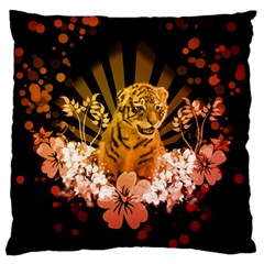 Cute Little Tiger With Flowers Standard Flano Cushion Case (two Sides) by FantasyWorld7