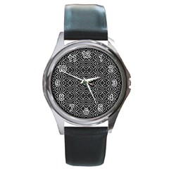 Black And White Tribal Print Round Metal Watch by dflcprints