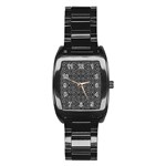 Black And White Tribal Print Stainless Steel Barrel Watch Front