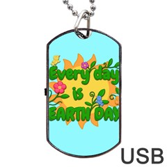 Earth Day Dog Tag Usb Flash (one Side) by Valentinaart