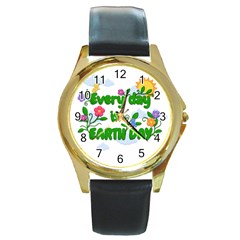 Earth Day Round Gold Metal Watch by Valentinaart