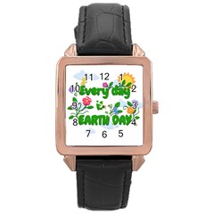 Earth Day Rose Gold Leather Watch  by Valentinaart