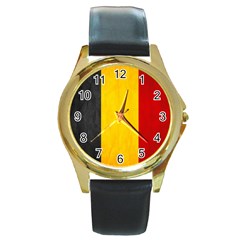 Belgium Flag Round Gold Metal Watch by Valentinaart