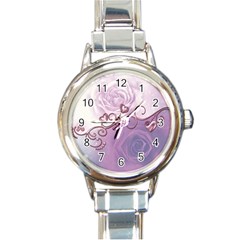 Wonderful Soft Violet Roses With Hearts Round Italian Charm Watch