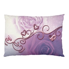 Wonderful Soft Violet Roses With Hearts Pillow Case by FantasyWorld7