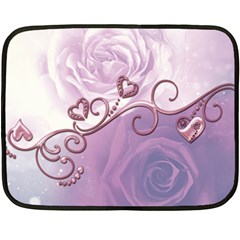 Wonderful Soft Violet Roses With Hearts Fleece Blanket (mini) by FantasyWorld7