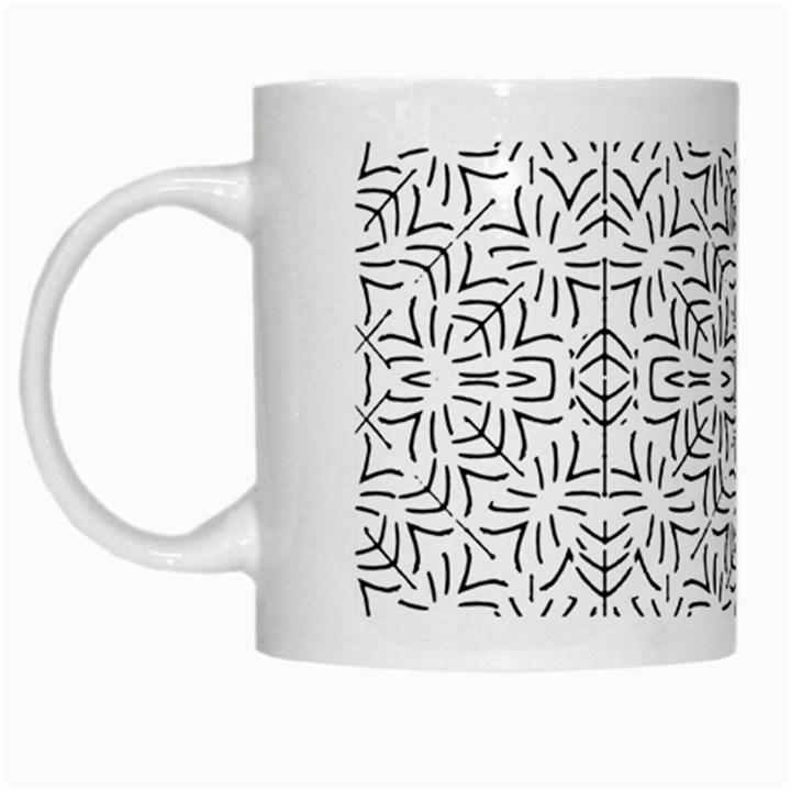 Black And White Ethnic Geometric Pattern White Mugs