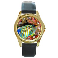 Regal Angelfish Round Gold Metal Watch by trendistuff