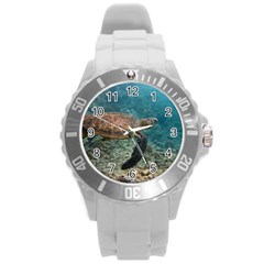 Sea Turtle 3 Round Plastic Sport Watch (l) by trendistuff