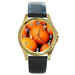 Pumpkins 1 Round Gold Metal Watch by trendistuff