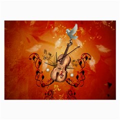 Violin With Violin Bow And Dove Large Glasses Cloth by FantasyWorld7
