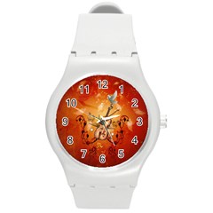 Violin With Violin Bow And Dove Round Plastic Sport Watch (m) by FantasyWorld7